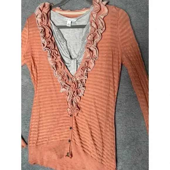 Banana Republic Women's Sweater / Tank Set Medium Ruffle Collar Orange Gray‎ - Picture 3 of 10